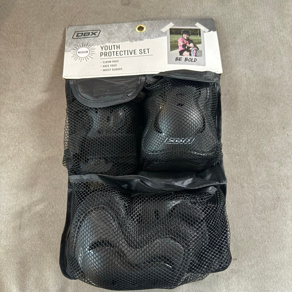 DBX Youth Protective Gear Set Medium Knee Elbow Pads Wrist Guards Black New